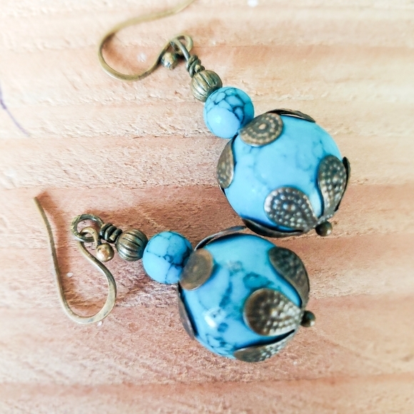 Handmade Turquoise Romantic Lady Blue Earrings - Picture 4 of 4